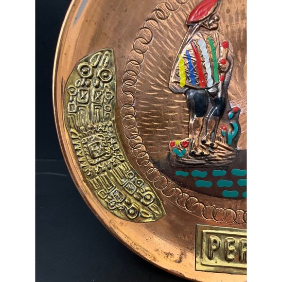 Vintage Hand Made Peruvian Copper and Brass Decorative Plate Man and Woman - Picture 5 of 8